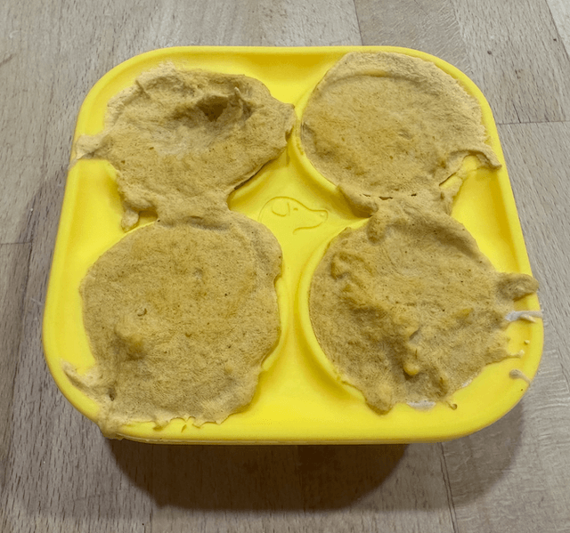 A homemade recipe in the refillable Pupsicle silicon tray.