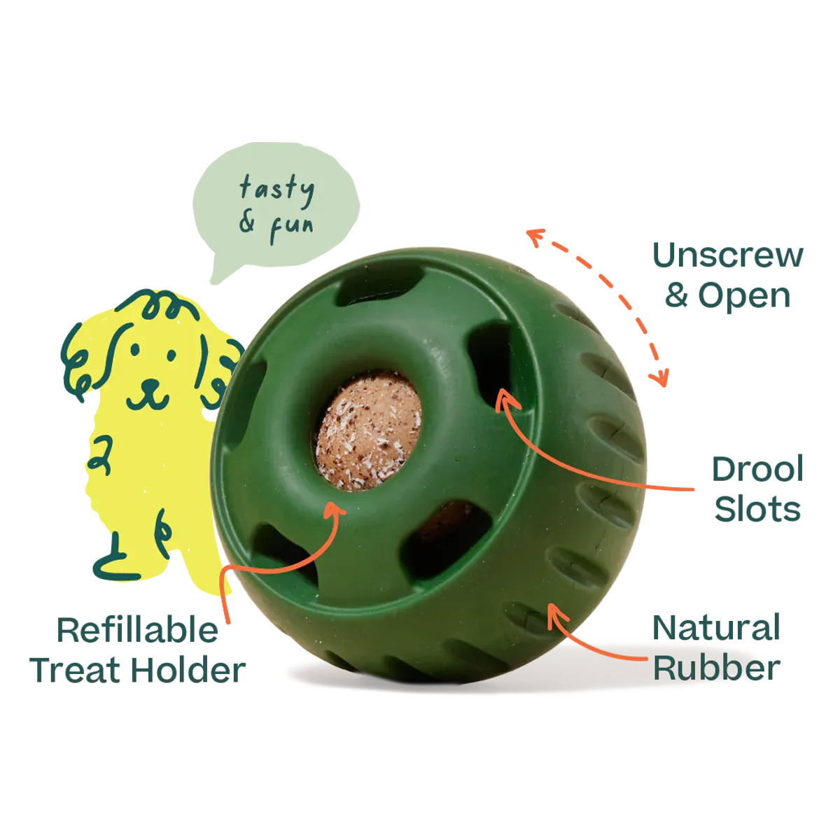 Woof Pupsicle product image. It's a hollow green disk with a circular opening exposing a treat inside.