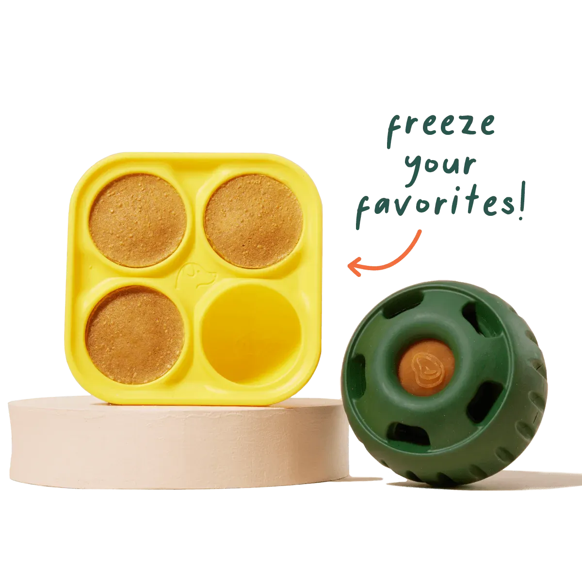 A silicone mold that holds four treats, meant to be made at home and froze.